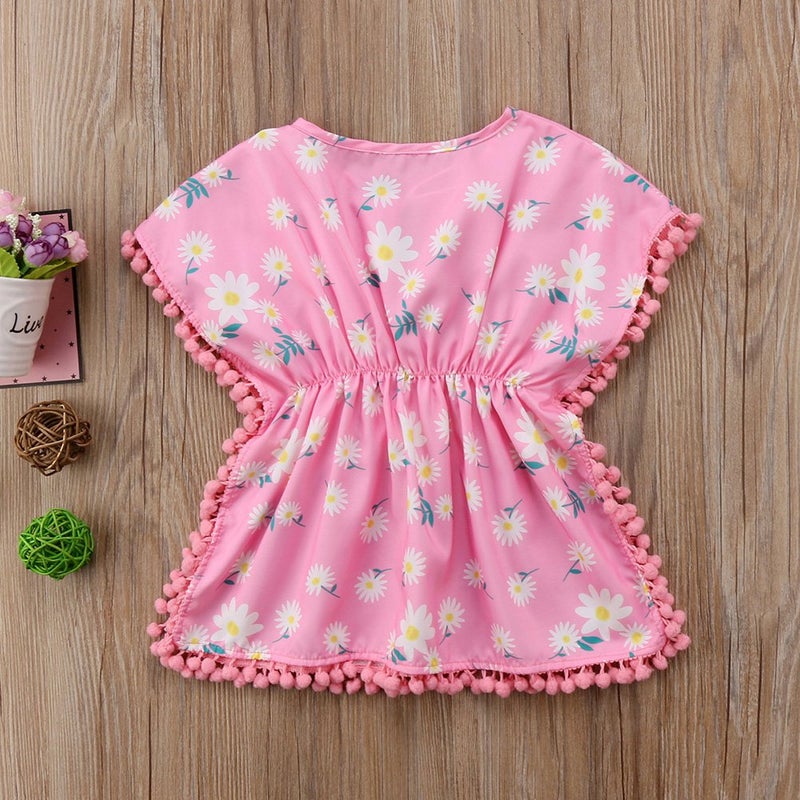 Douhoow Toddler Baby Girls Swim Cover-up Beach Sundress Summer Poncho Rash Guards (Pink  2-3T) - Image 2